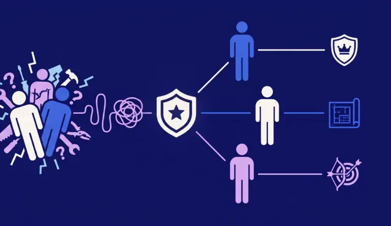 Illustration of specific, distinct responsibilities being clearly assigned to individual team members.
